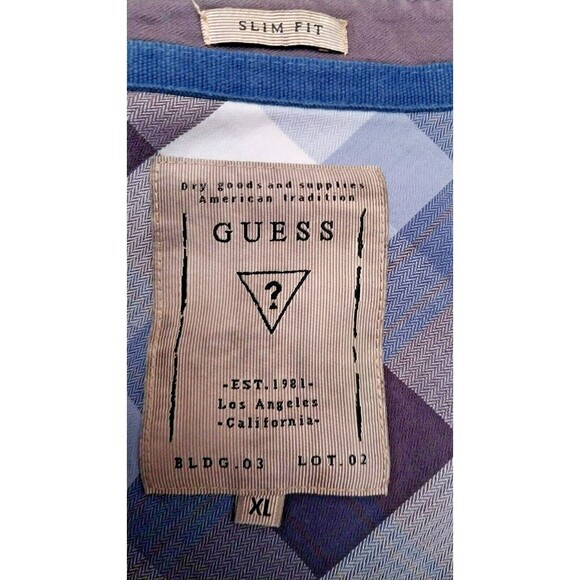 Mens Guess Long Sleeve Western Cowboy Shirt XL Blue and Gray - Picture 8 of 9